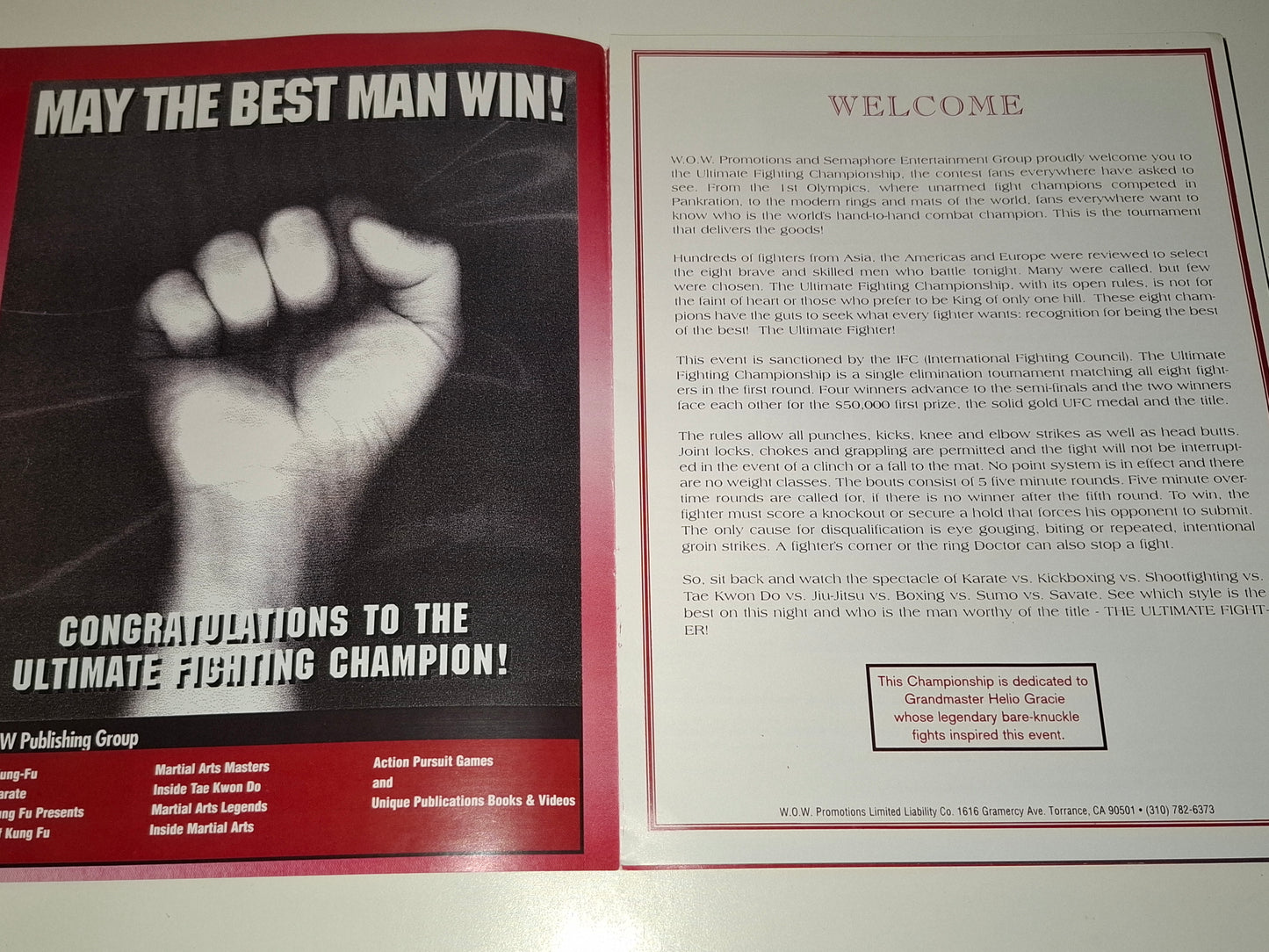 UFC 1: The Beginning - Replica Event Program (1993) [AUTOGRAPHED]