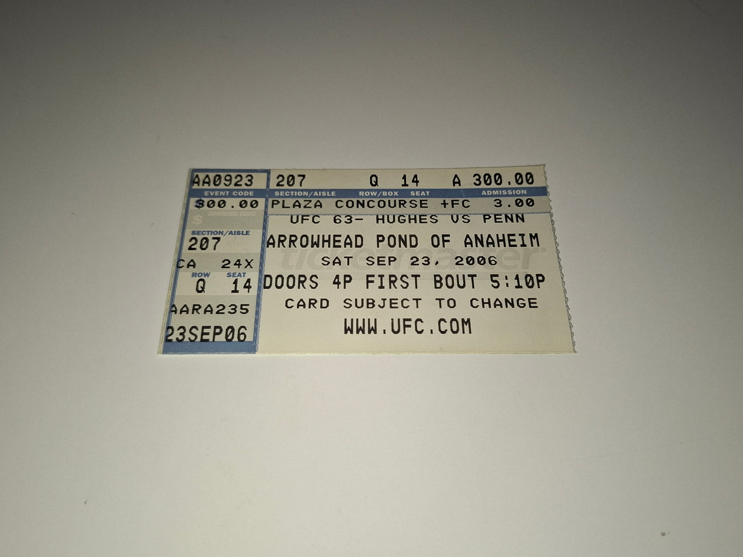 UFC 63 - Hughes Vs Penn 2 - Official Event Ticket (2006)