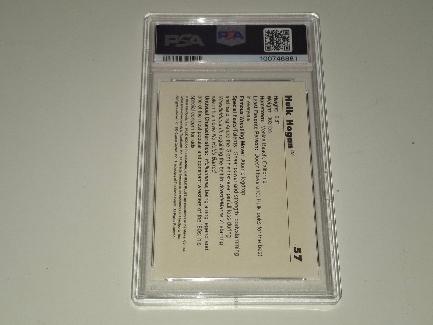 1990 Classic WWF Official Trading Card - Hulk Hogan #57 [PSA GRADED]