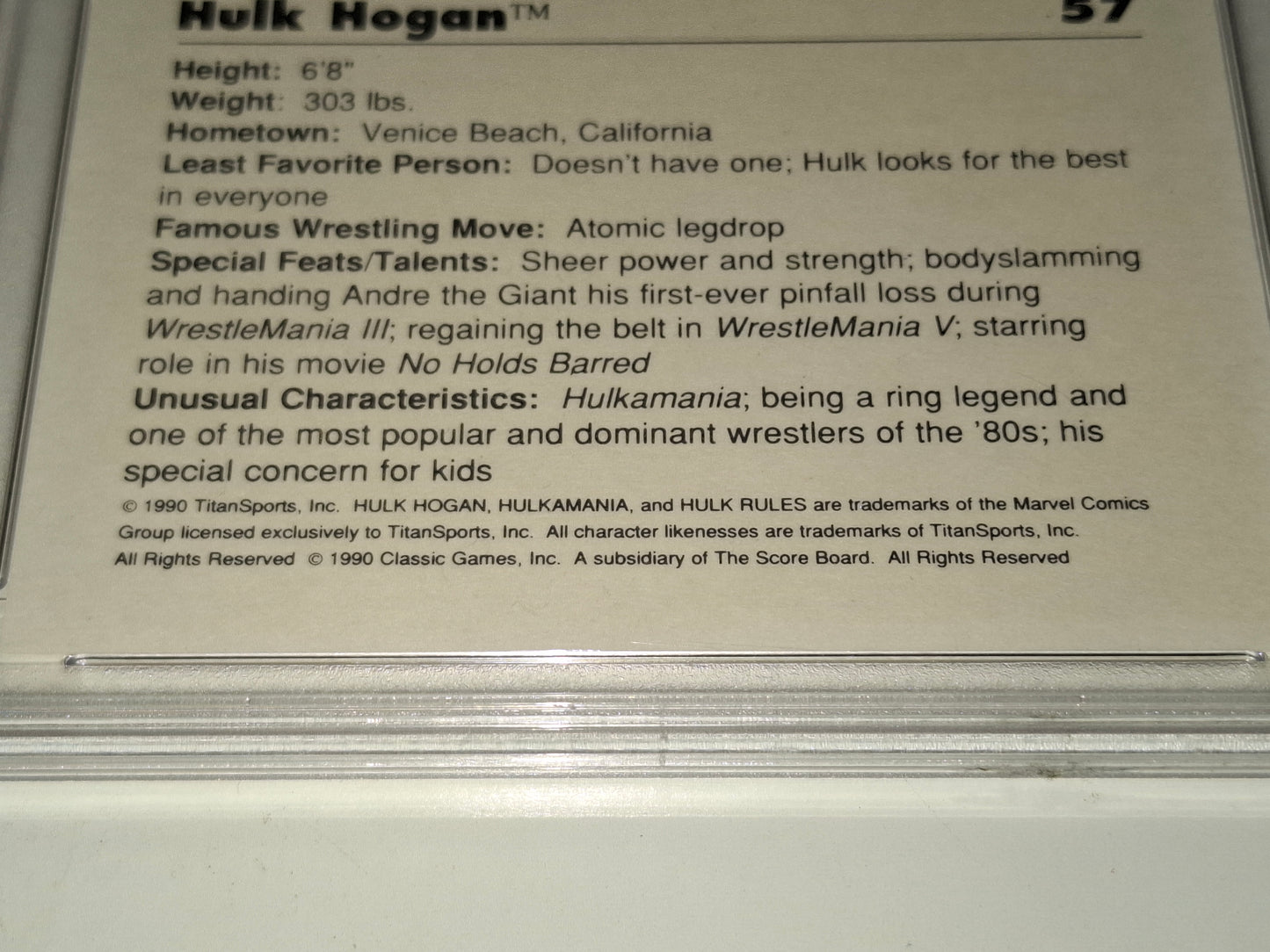 1990 Classic WWF Official Trading Card - Hulk Hogan #57 [PSA GRADED]