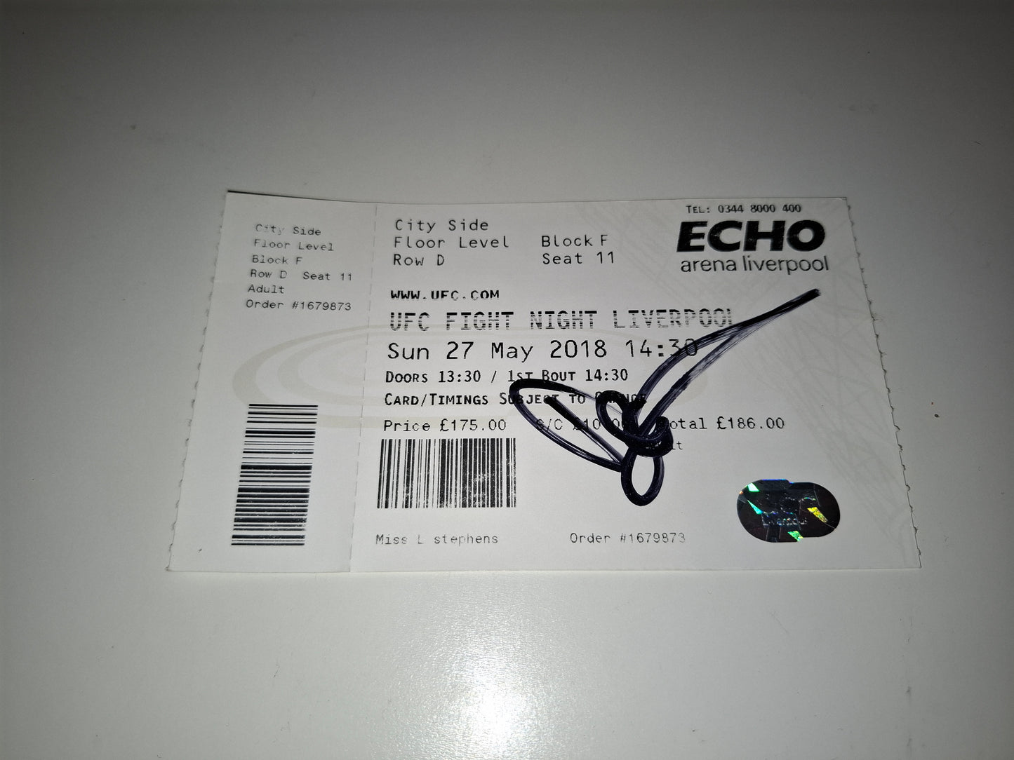 UFC Fight Night 130 (UK) - Thompson Vs Till - Official Event Ticket (2018) [AUTOGRAPHED]