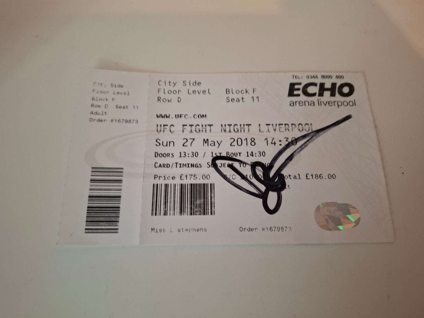 UFC Fight Night 130 (UK) - Thompson Vs Till - Official Event Ticket (2018) [AUTOGRAPHED]