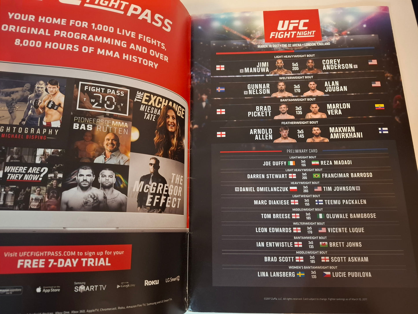 UFC Fight Night 107 (UK) - Manuwa Vs Anderson - Official Event Program (2017)