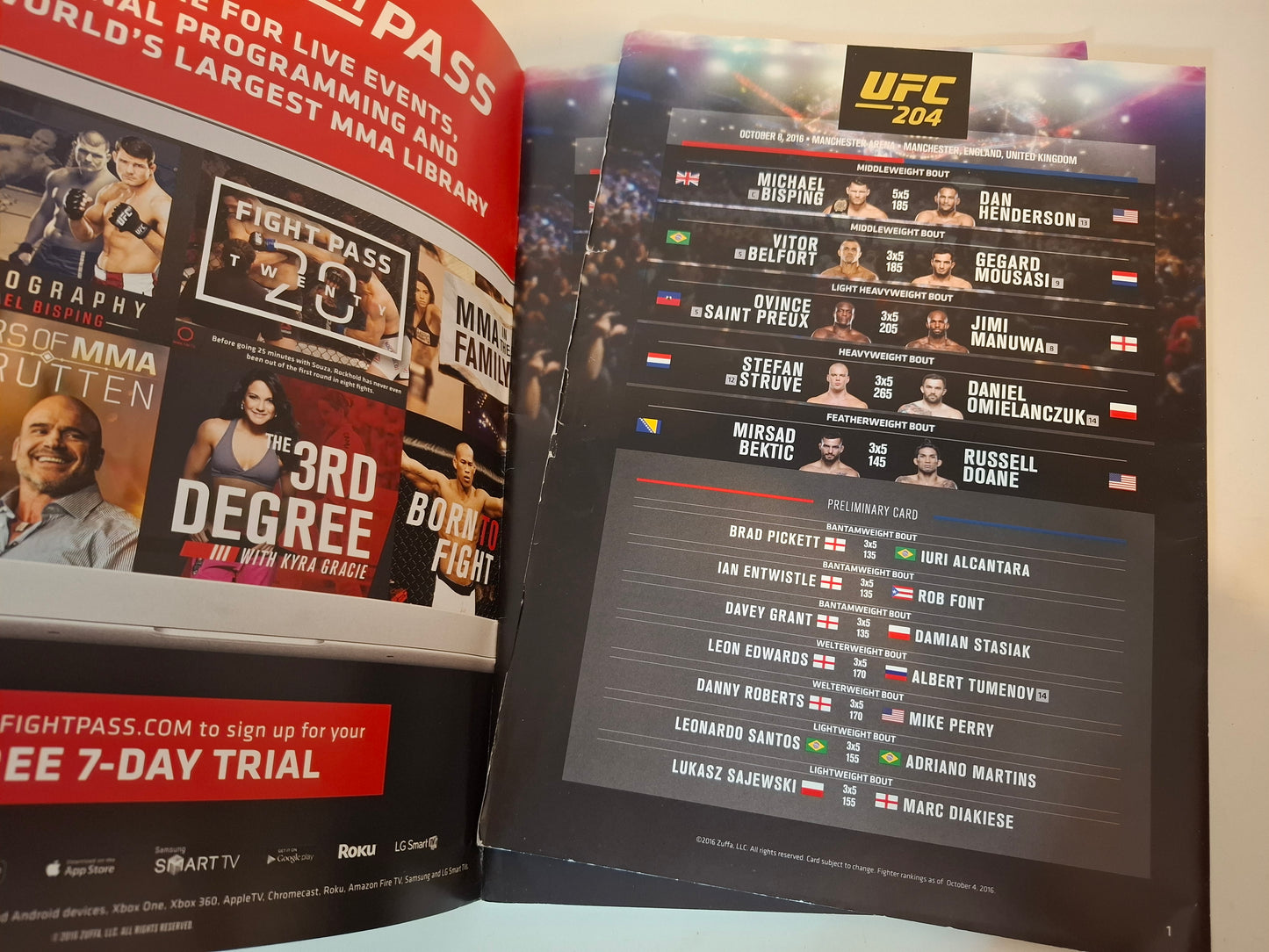 UFC 204 (UK) - Bisping Vs Henderson 2 - Official Event Program (2016)