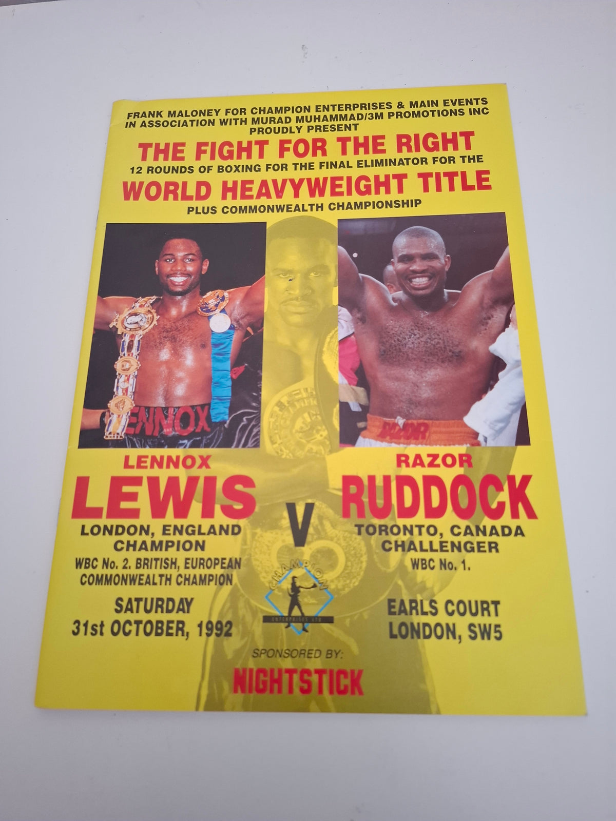 Lennox Lewis Vs Razor Ruddock - Official Boxing Event Program (1994)