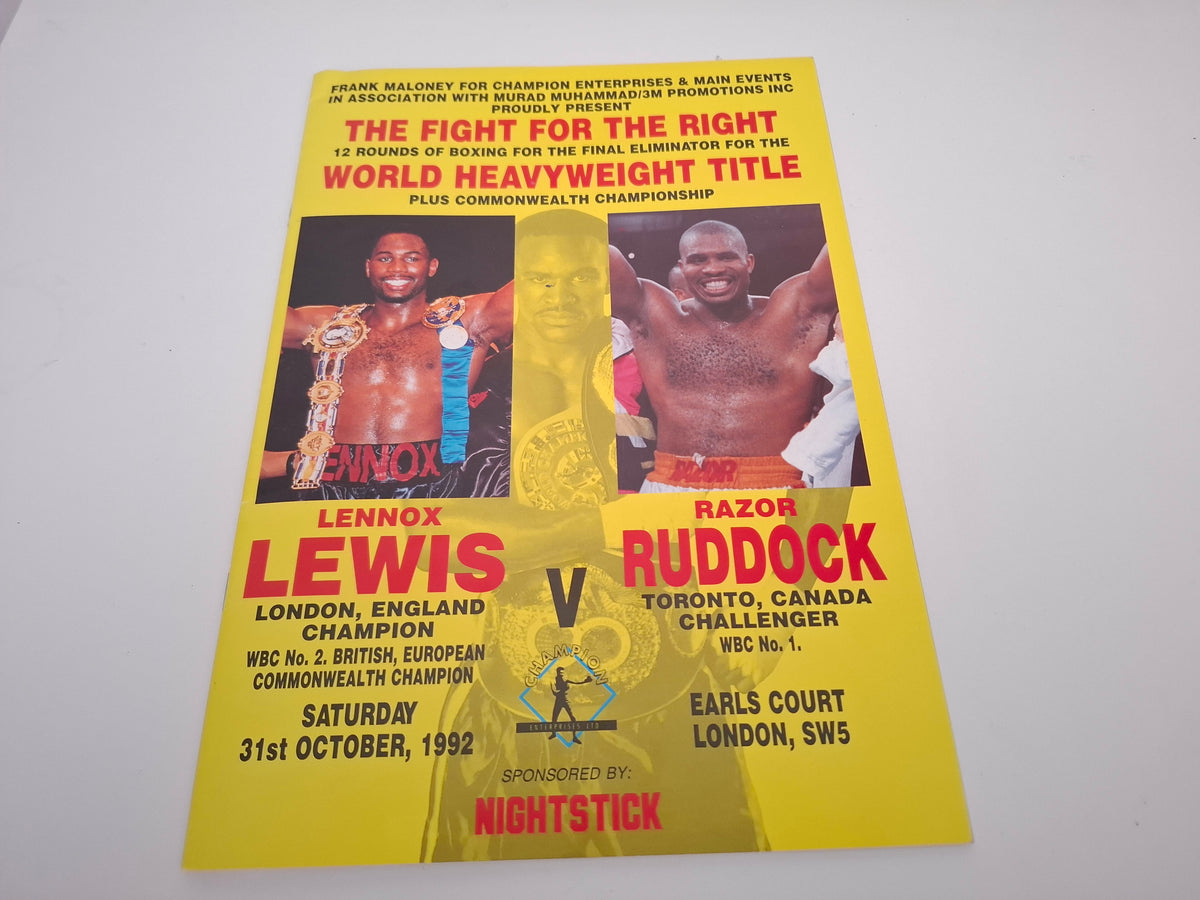 Lennox Lewis Vs Razor Ruddock - Official Boxing Event Program (1994)