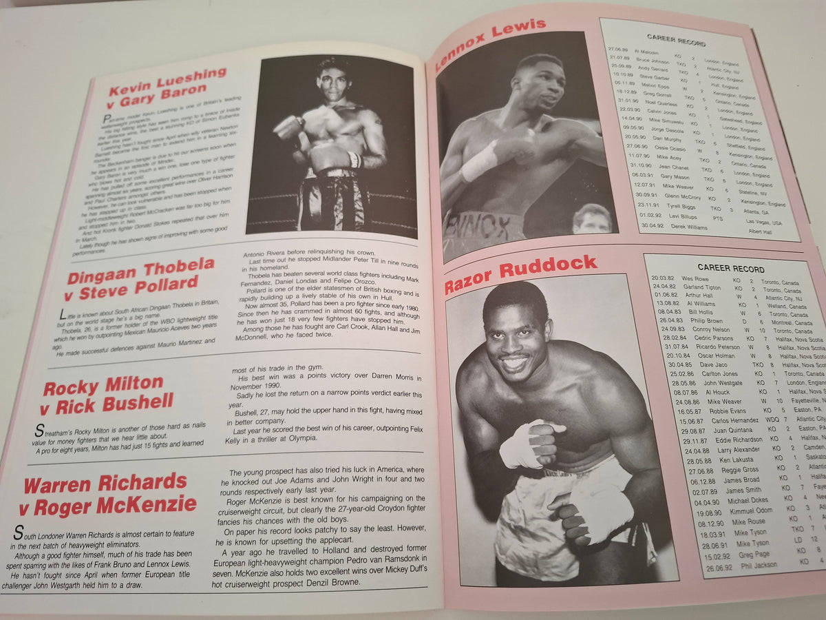 Lennox Lewis Vs Razor Ruddock - Official Boxing Event Program (1994)