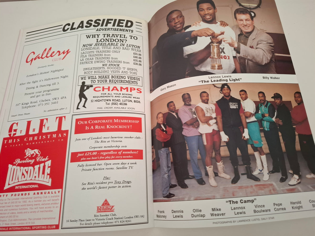Lennox Lewis Vs Razor Ruddock - Official Boxing Event Program (1994)