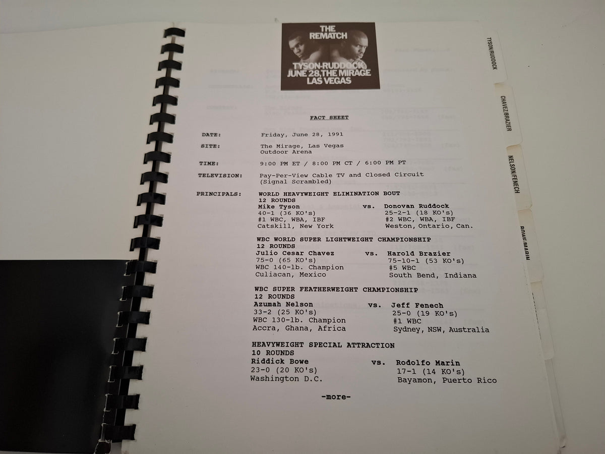 Mike Tyson Vs Razor Ruddock 2 - Official Boxing Event Press Kit / Media pack (1991)