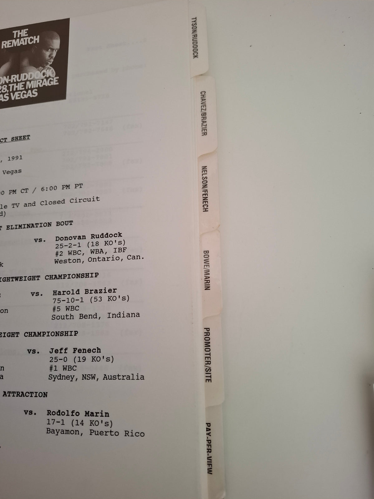 Mike Tyson Vs Razor Ruddock 2 - Official Boxing Event Press Kit / Media pack (1991)
