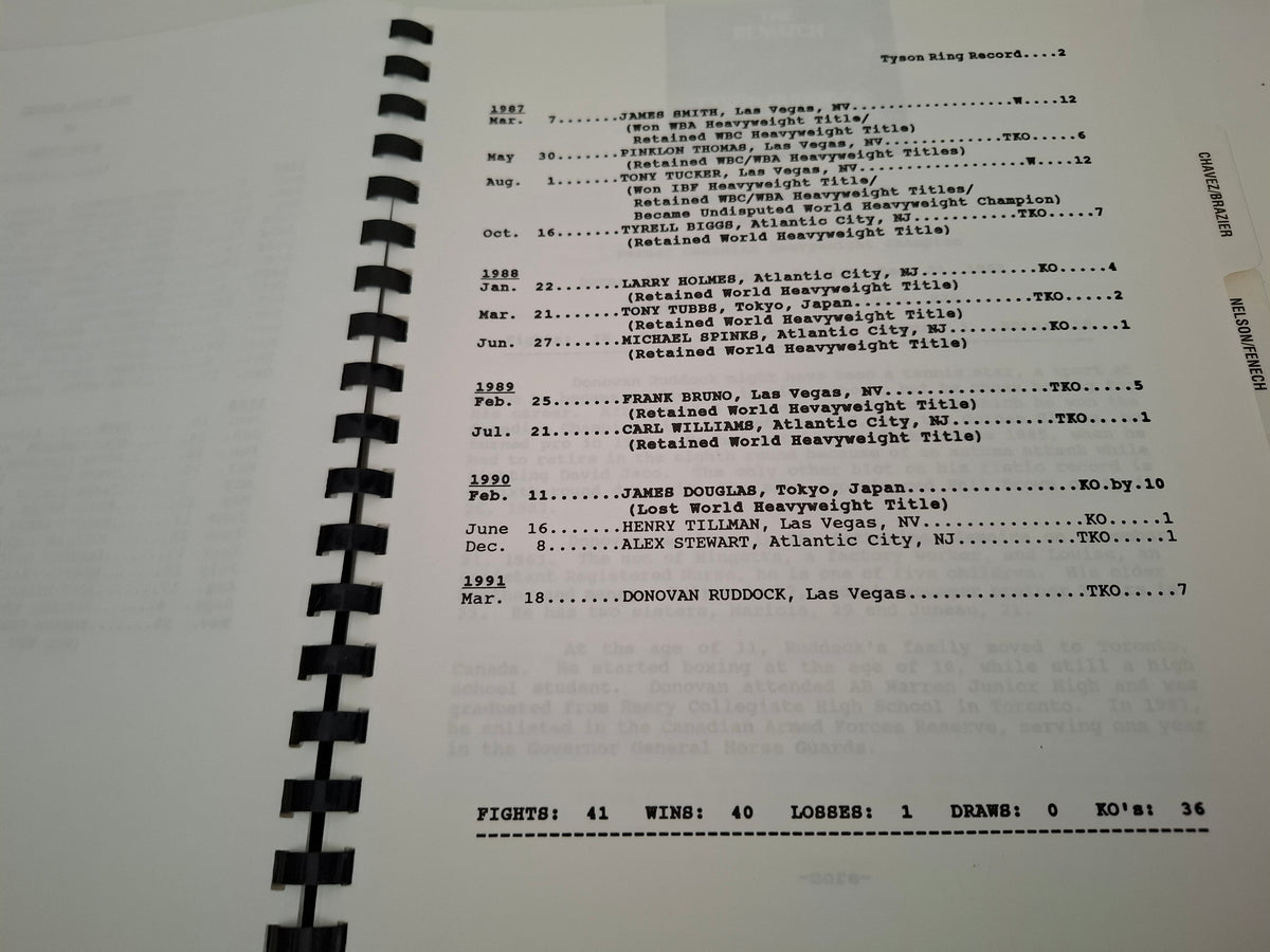 Mike Tyson Vs Razor Ruddock 2 - Official Boxing Event Press Kit / Media pack (1991)