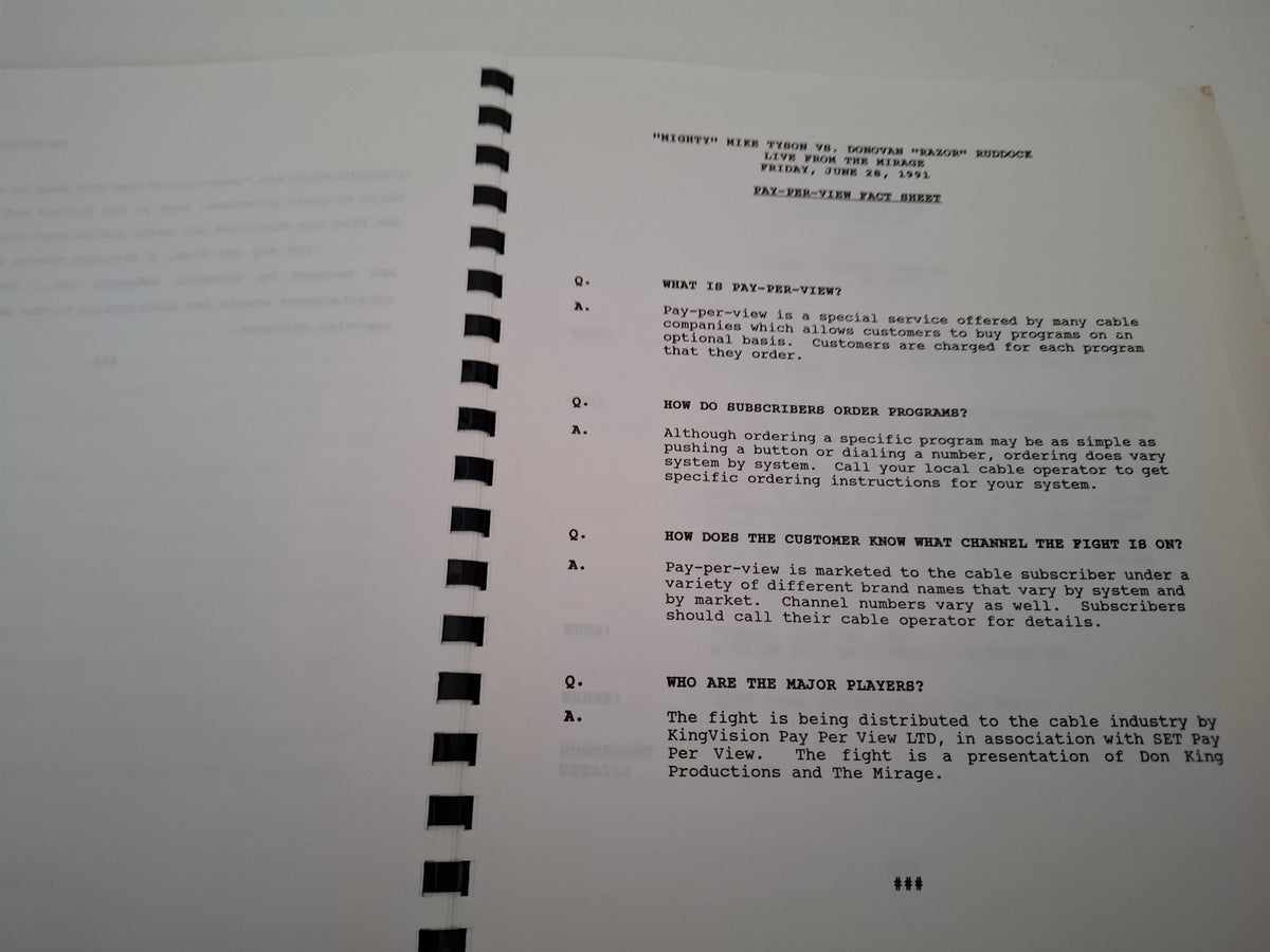 Mike Tyson Vs Razor Ruddock 2 - Official Boxing Event Press Kit / Media pack (1991)